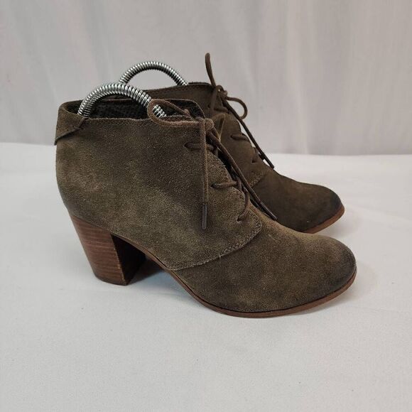 Toms Size 9 Lunata Tarmac Gray Suede Lace-Up Distressed High Heel Boots shoes Wo - Picture 4 of 12